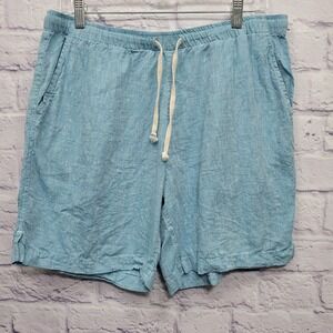 Alex Crane 100% Linen Bo Shorts Mens‎ Size XL Aqua Blue Pockets Coastal Travel